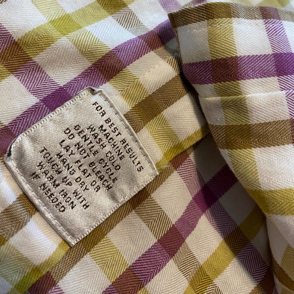 Peter Millar Plaid Button Down Mens Shirt Size M 100% Cotton Purple Green White - Picture 6 of 9